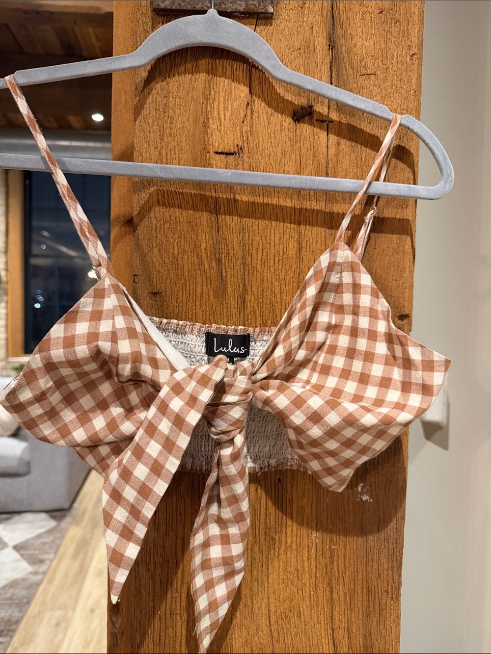 Lulu's Brown Gingham Tie-Front Bandeau Bralette